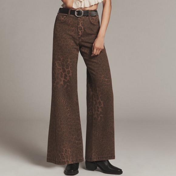 Pilcro by Anthropologie Denim - Pilcro Anthropologie Adi Leopard Mid-Rise Flare Jeans Brown Animal Print 25